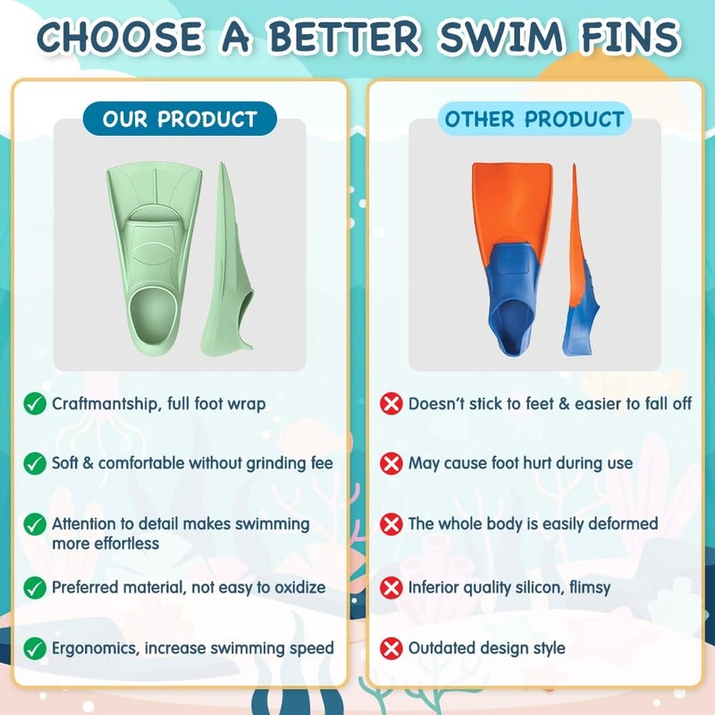 COMFECTO Snorkeling Swimming Fins size XS for Big Kids Youth Woman Boys Girls Age 8-12 Years Old, Thermoplastic Rubber Short Floating Training Fin for Scuba Diving Snorkel Watersport, Blue - Image 5